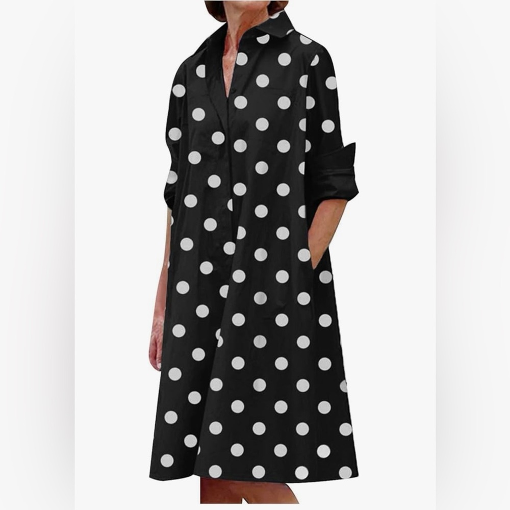 Chic, Fun Black and White Polka Dot Long Sleeve Dress NWOT
